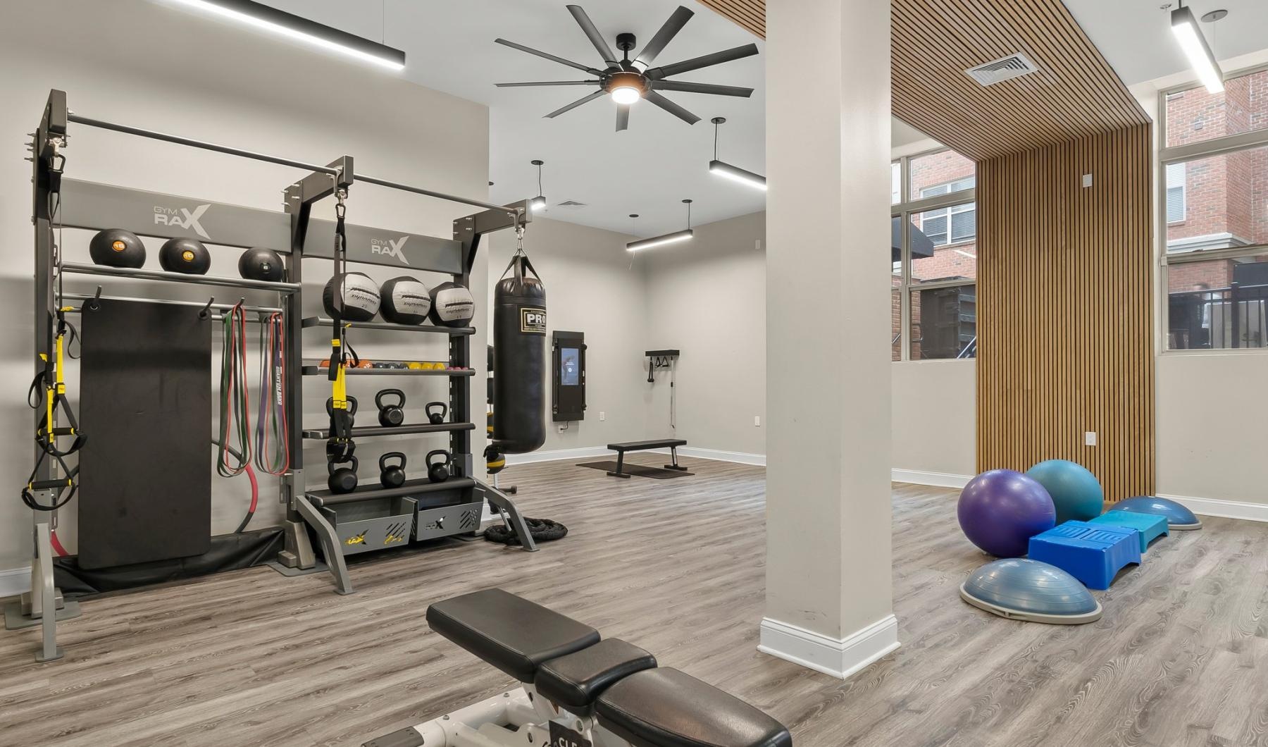 Get your workout on a gym with exercise equipment